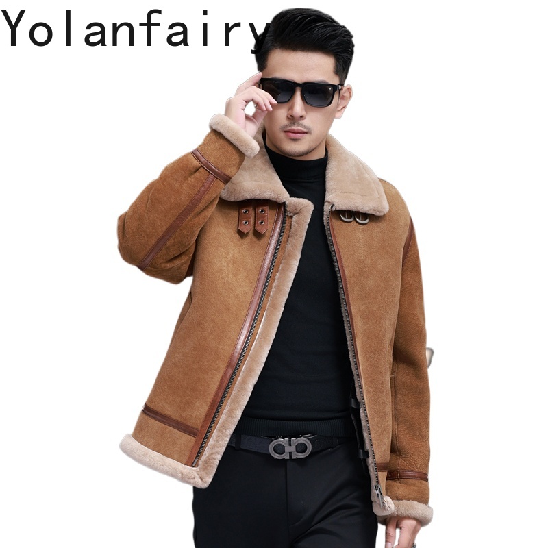 Men'S Fashion Leather Jacket - YOLANFAIRY 고품질 진짜 양가죽 재킷 남성