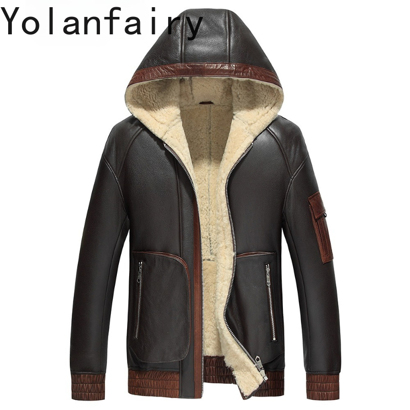 Men'S Fashion Leather Jacket - YOLANFAIRY 천연 양모 모피 코트 남성