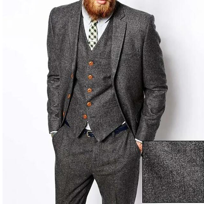Men'S Dress Pants Fashion - 그레이 헤링본 트위드 겨울 남성 정장