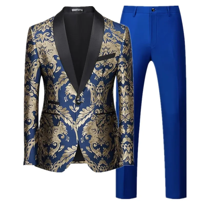 Men'S Dress Pants Fashion - 남성 비즈니스 사회 자카드 정장 블루/레드