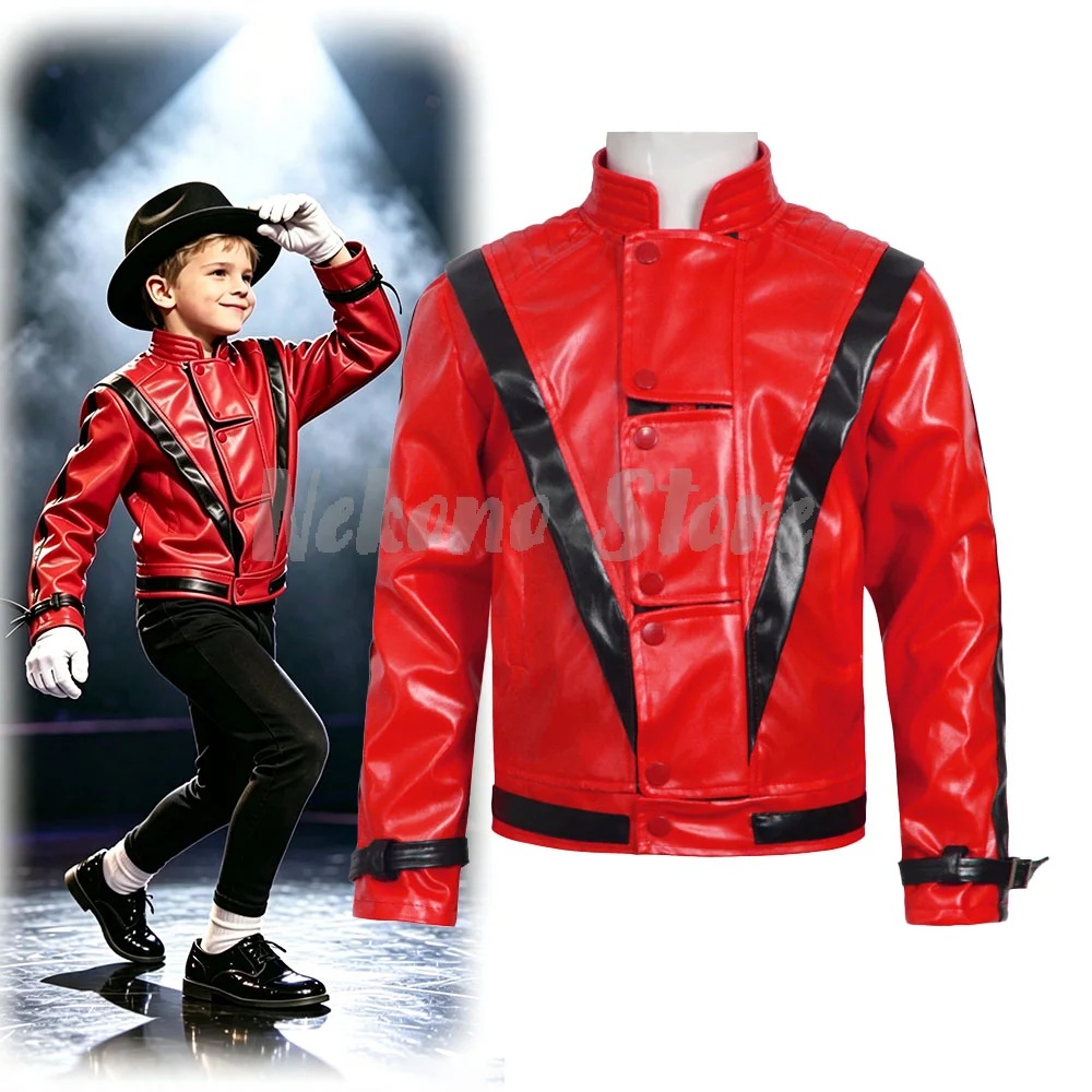 Men'S Fashion Leather Jacket - 마이클 잭슨 스릴러 무서운 코스튬 레드