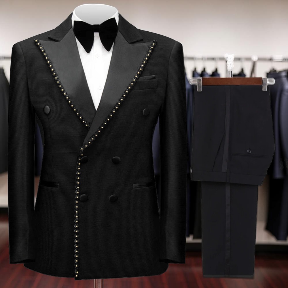 Men'S Dress Pants Fashion - 남성용 더블 브레스티드 비즈 장식 정장