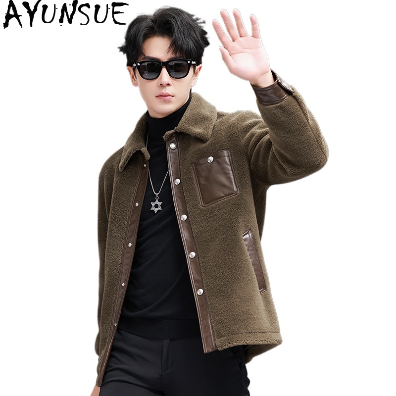 Men'S Fashion Leather Jacket - AYUNSUE 100% 울 코트 남성용 겨울