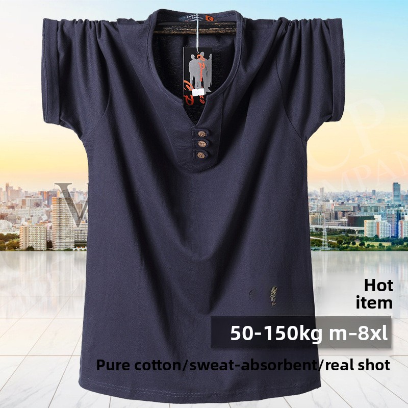Men'S Fashion For Big Guys - QICHE 헤비 코튼 V넥 티셔츠 남성용