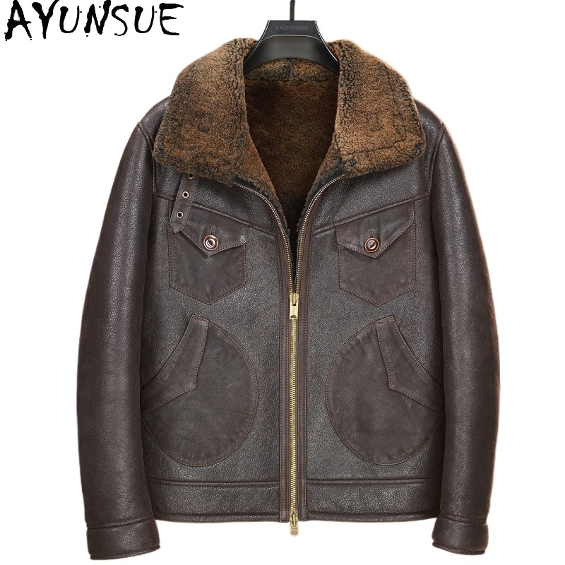 Men'S Fashion Leather Jacket - AYUNSUE 100% 천연 모피 코트 남성