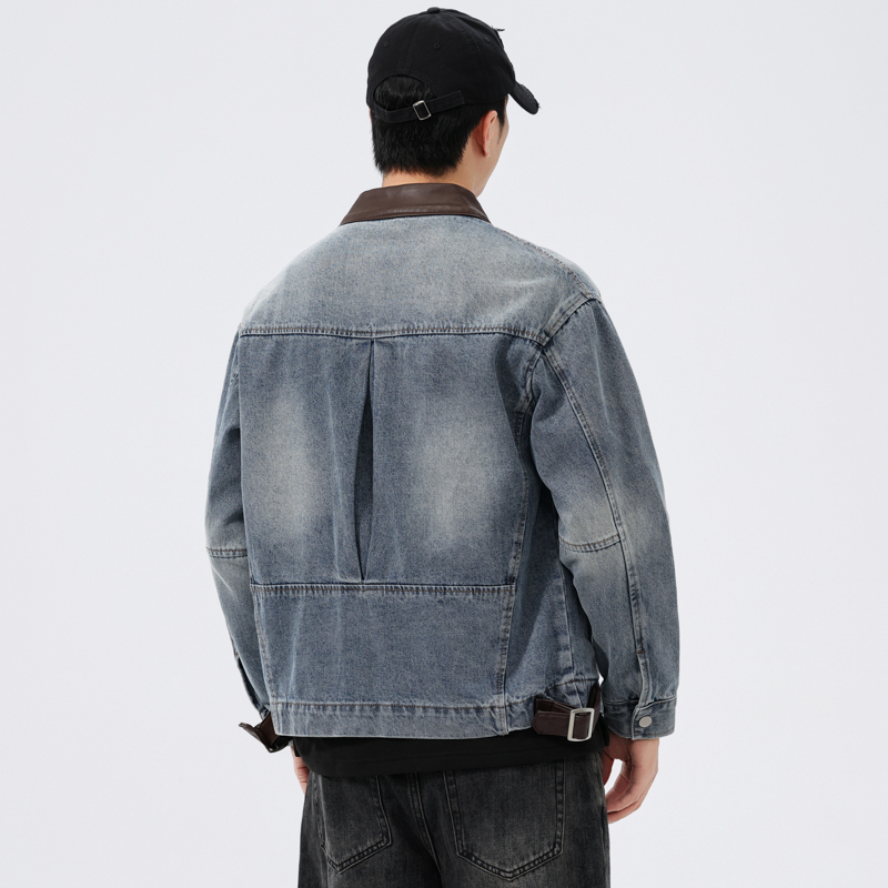 스탠드 가죽 칼라 데님 재킷 남성 패션 빈티지 루즈 캐 - Men'S Fashion Leather Jacket 리뷰 및 가격
