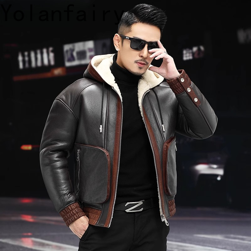 YOLANFAIRY 천연 양모 모피 코트 남성 후드 겨 - Men'S Fashion Leather Jacket 리뷰 및 가격