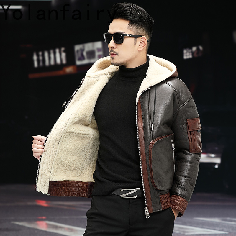 YOLANFAIRY 천연 양모 모피 코트 남성 후드 겨 - Men'S Fashion Leather Jacket 리뷰 및 가격