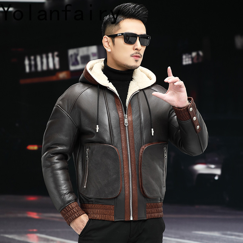 YOLANFAIRY 천연 양모 모피 코트 남성 후드 겨 - Men'S Fashion Leather Jacket 리뷰 및 가격