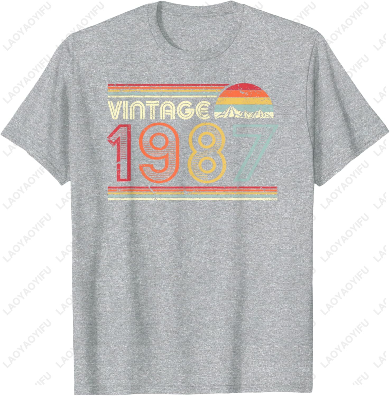 1987 빈티지 생일 선물 티셔츠 레트로 스타일 선셋  - Mens Fashion In The 80S 리뷰 및 가격