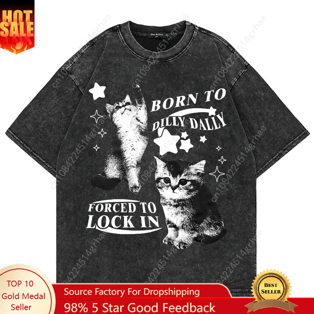 100% 코튼 빈티지 워싱 Y2K 재미있는 고양이 미e - Men'S Fashion Oversized T Shirt 리뷰 및 가격