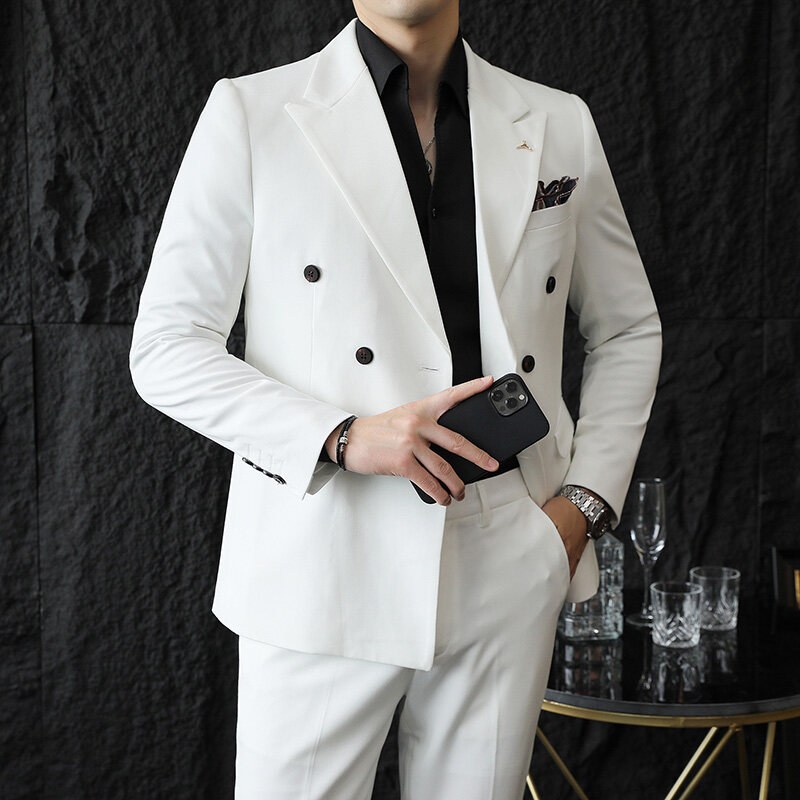남성용 더블 브레스트 비즈니스 슬림 세트 투피스 세트, - Men'S Dress Pants Fashion 리뷰 및 가격
