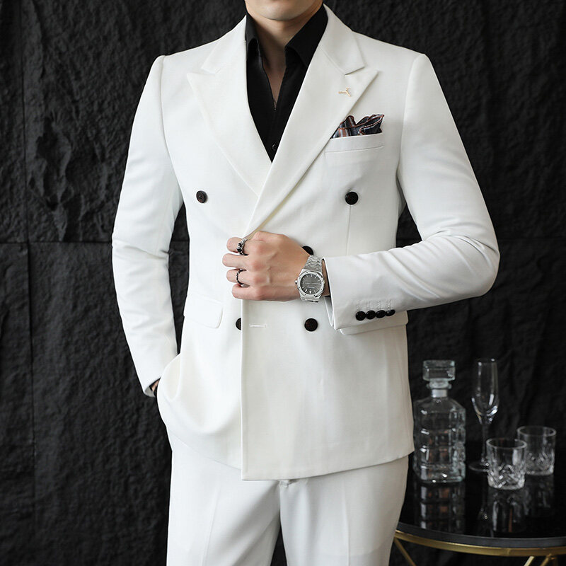 남성용 더블 브레스트 비즈니스 슬림 세트 투피스 세트, - Men'S Dress Pants Fashion 리뷰 및 가격