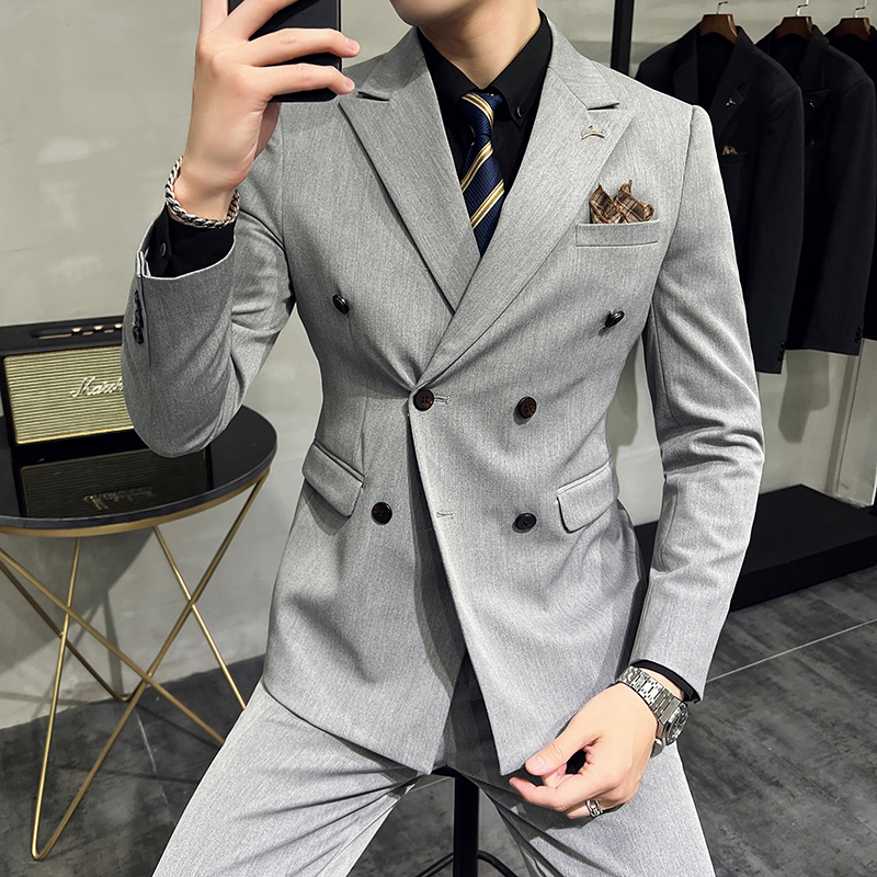 남성용 더블 브레스트 비즈니스 슬림 세트 투피스 세트, - Men'S Dress Pants Fashion 리뷰 및 가격