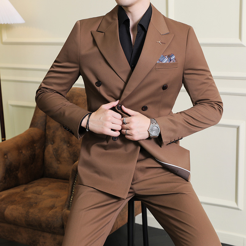 남성용 더블 브레스트 비즈니스 슬림 세트 투피스 세트, - Men'S Dress Pants Fashion 리뷰 및 가격
